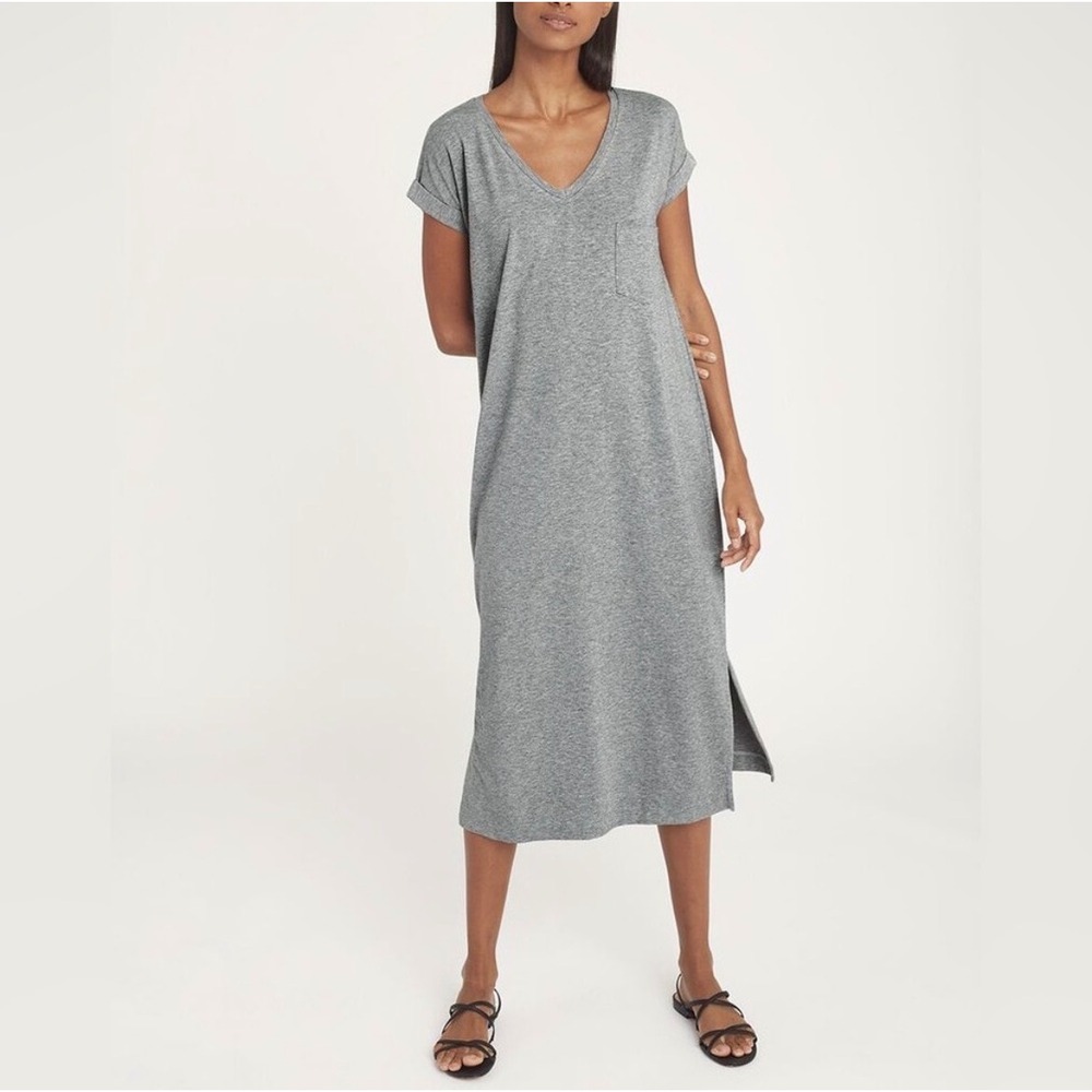 Cuyana Pima Cotton V-Neck Short Sleeve T-Shirt Minimalist Casual Midi Dress XS
